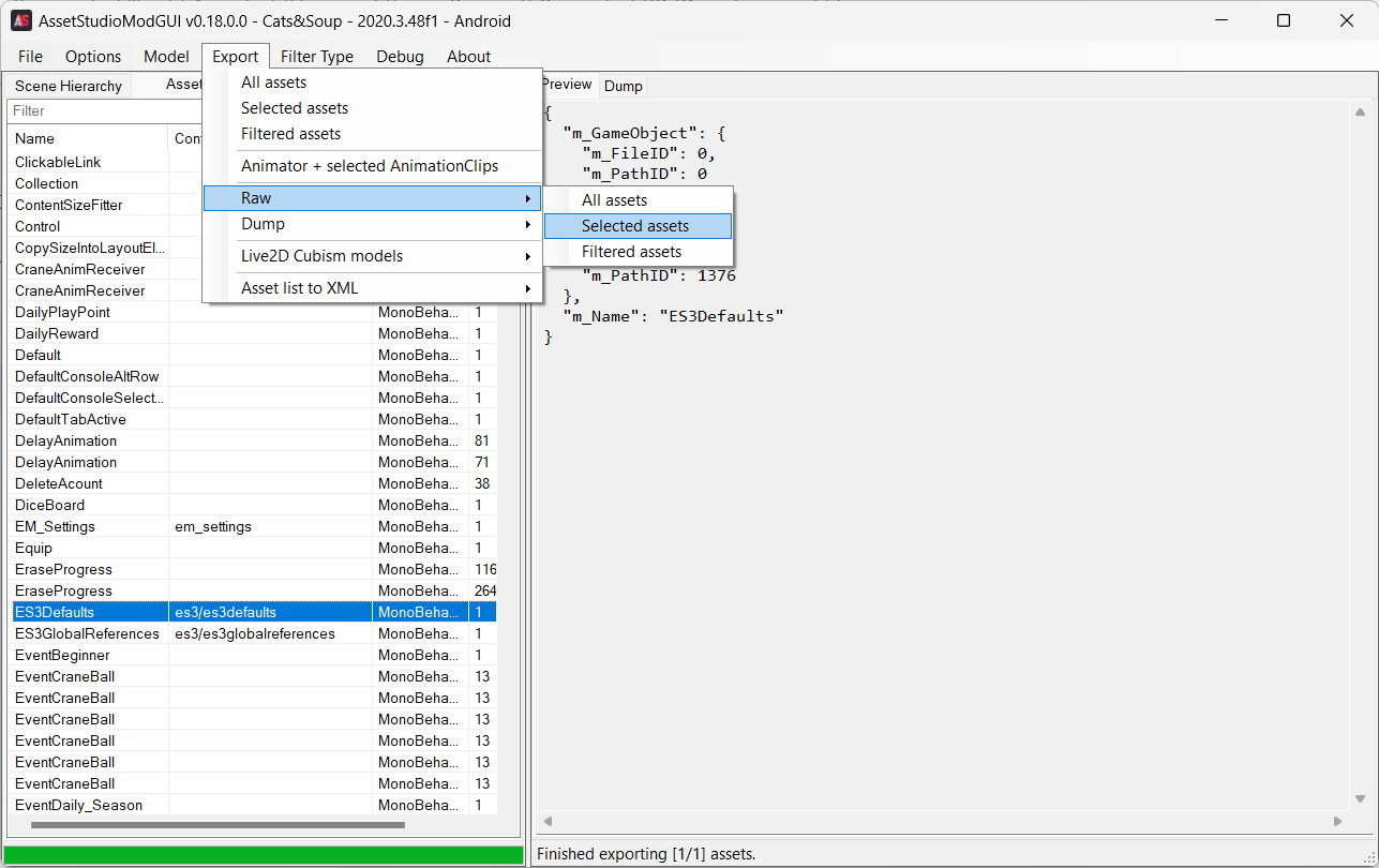 Export raw ES3Defaults